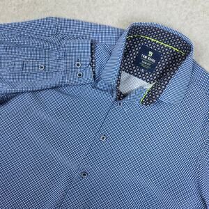 Tom Baine Med Blue Geometric Wrinkle-Free Long Sleeve Button Down Shirt
